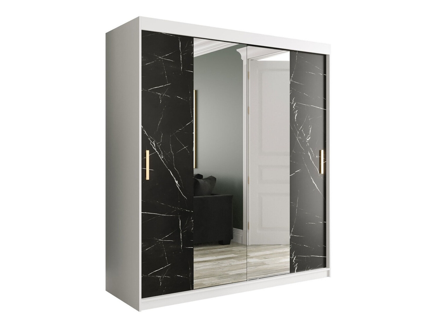 Ormar Hartford 255 (Mat belo + Crni mermer)