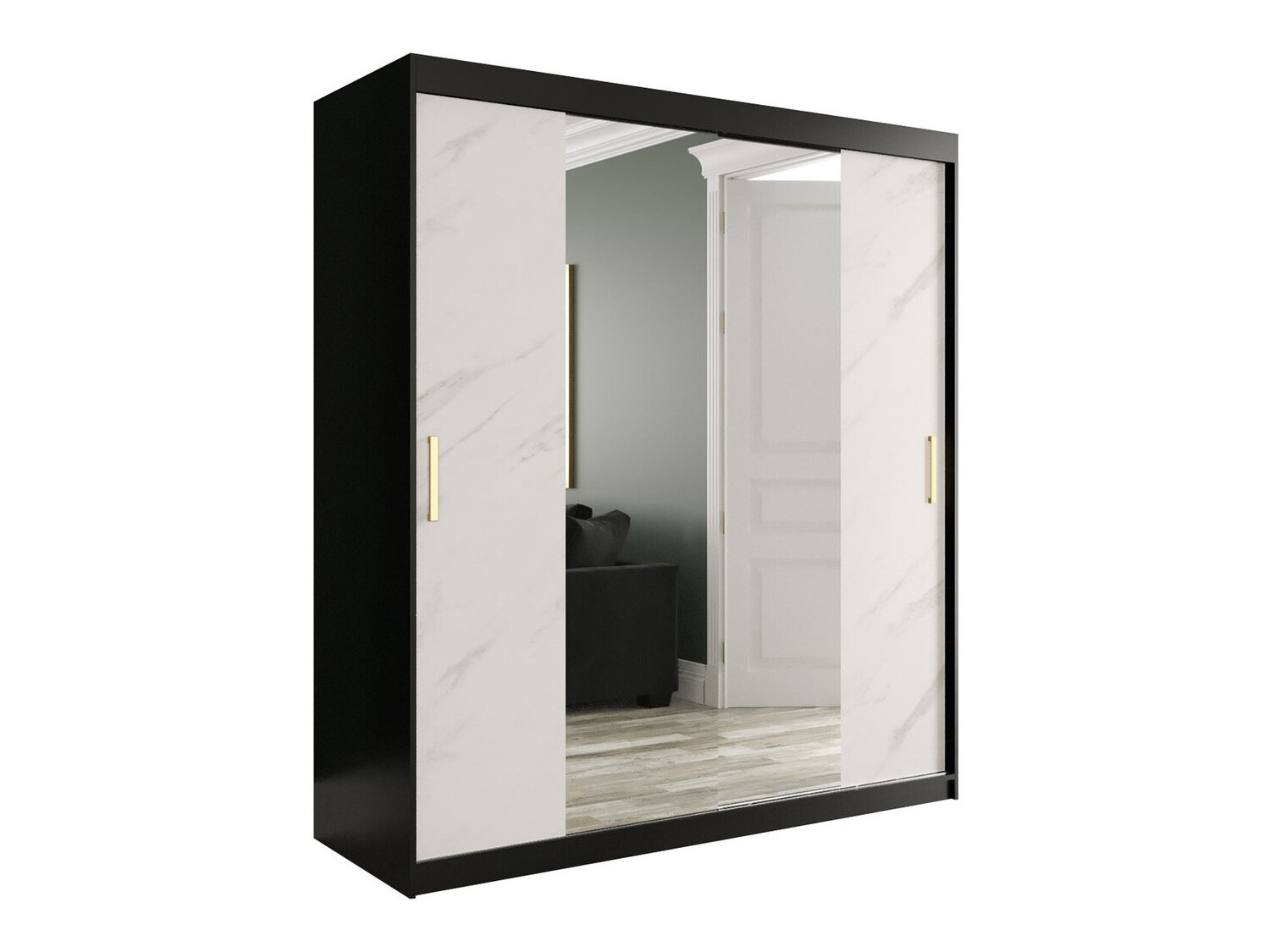 Ormar Hartford 255 (Mat crna + Beli mermer)