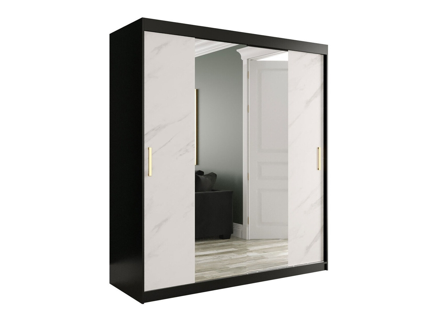 Ormar Hartford 255 (Mat crna + Beli mermer)