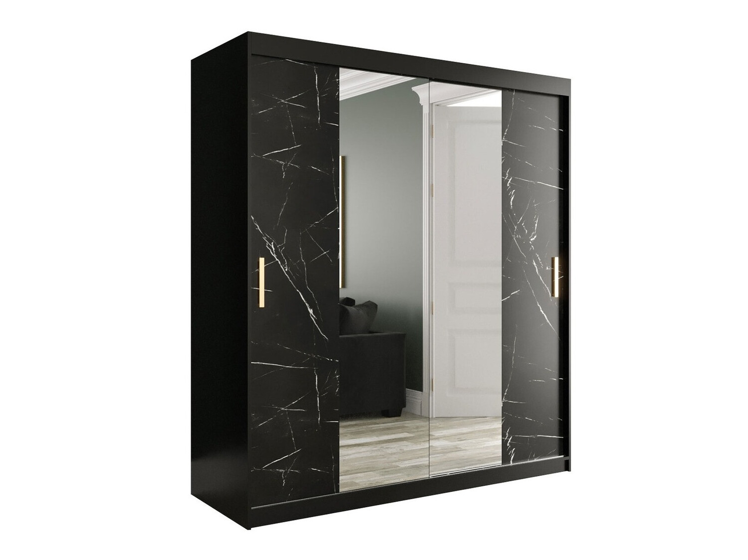 Ormar Hartford 255 (Mat crna + Crni mermer)