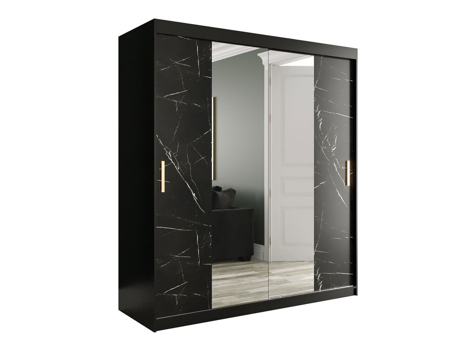 Ormar Hartford 255 (Mat crna + Crni mermer)