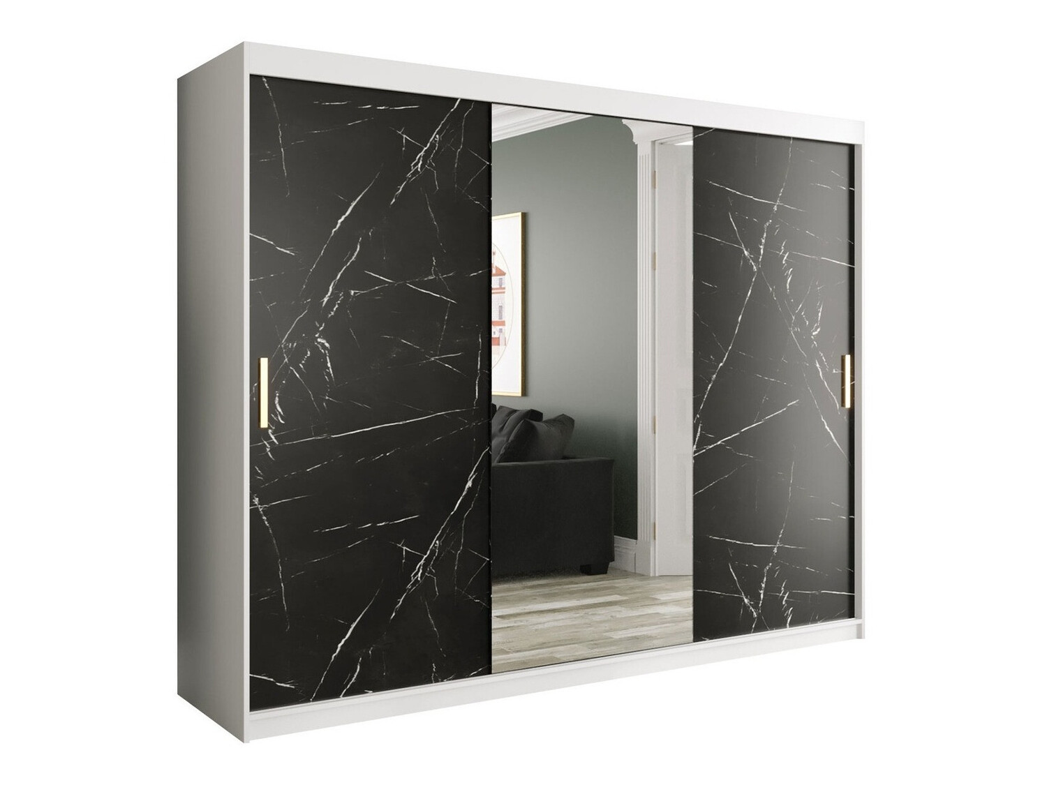 Ormar Hartford 257 (Mat belo + Crni mermer)