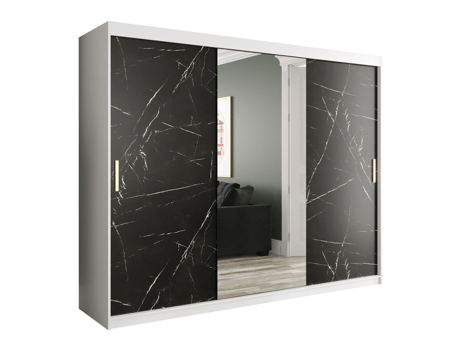 Ormar Hartford 257 (Mat belo + Crni mermer)