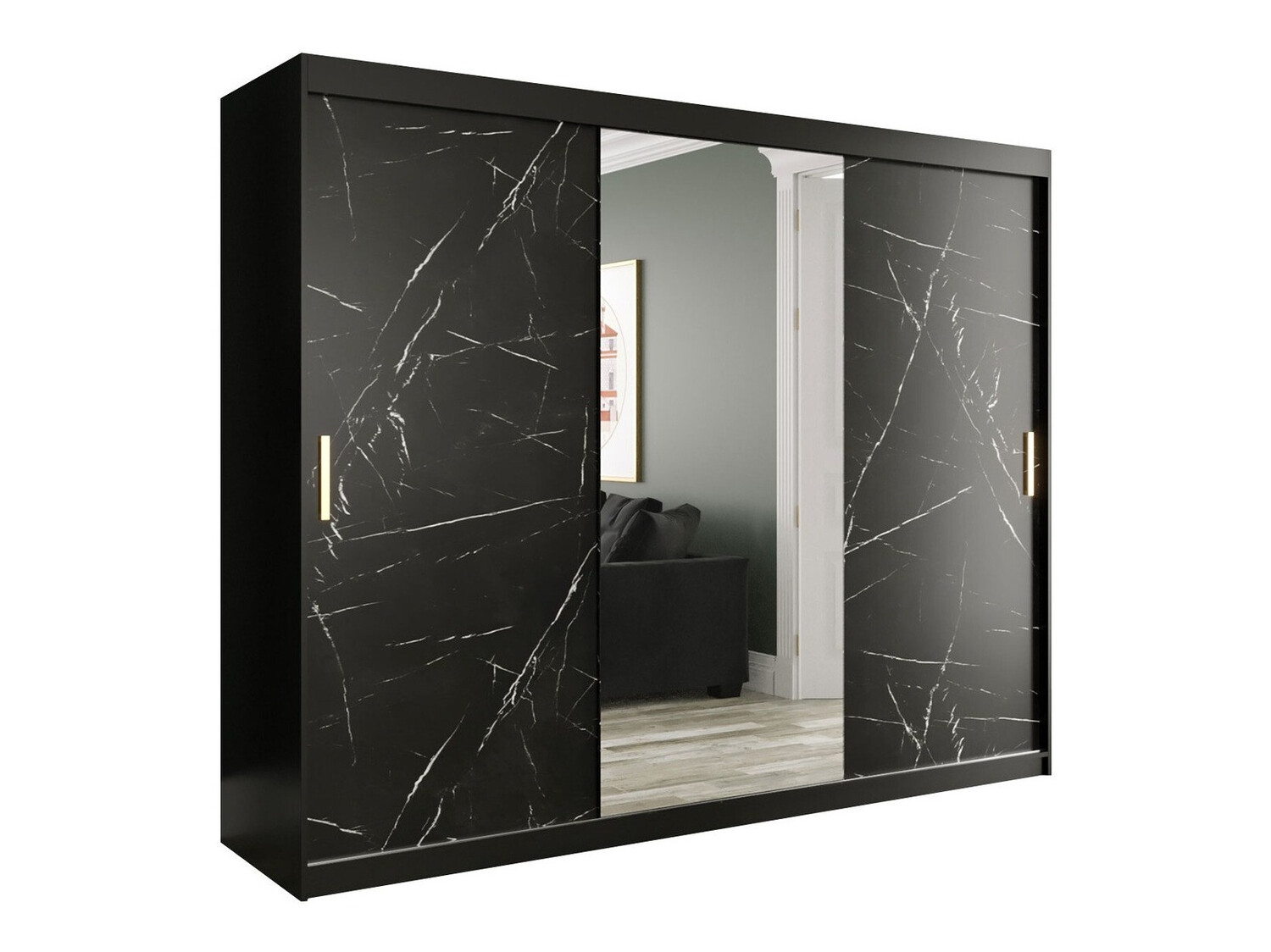 Ormar Hartford 257 (Mat crna + Crni mermer)