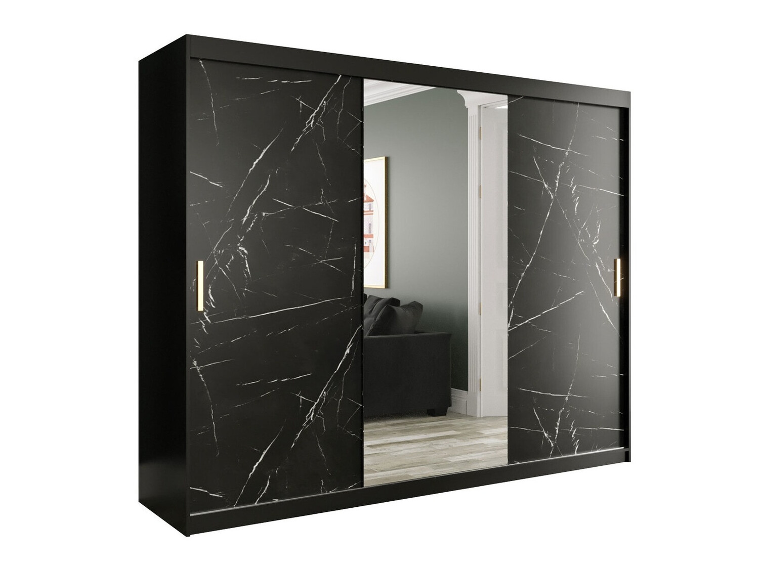 Ormar Hartford 257 (Mat crna + Crni mermer)