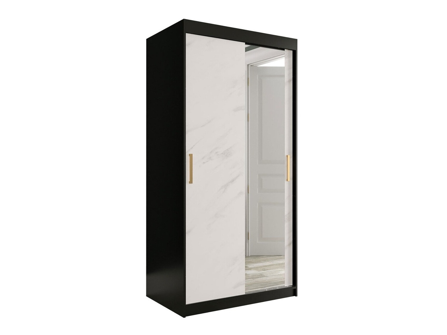 Ormar Hartford 258 (Mat crna + Beli mermer)