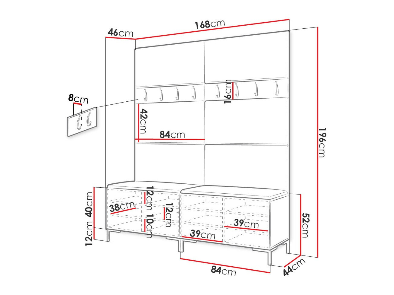 Set za hodnik Tivsoa 101 (Crno)