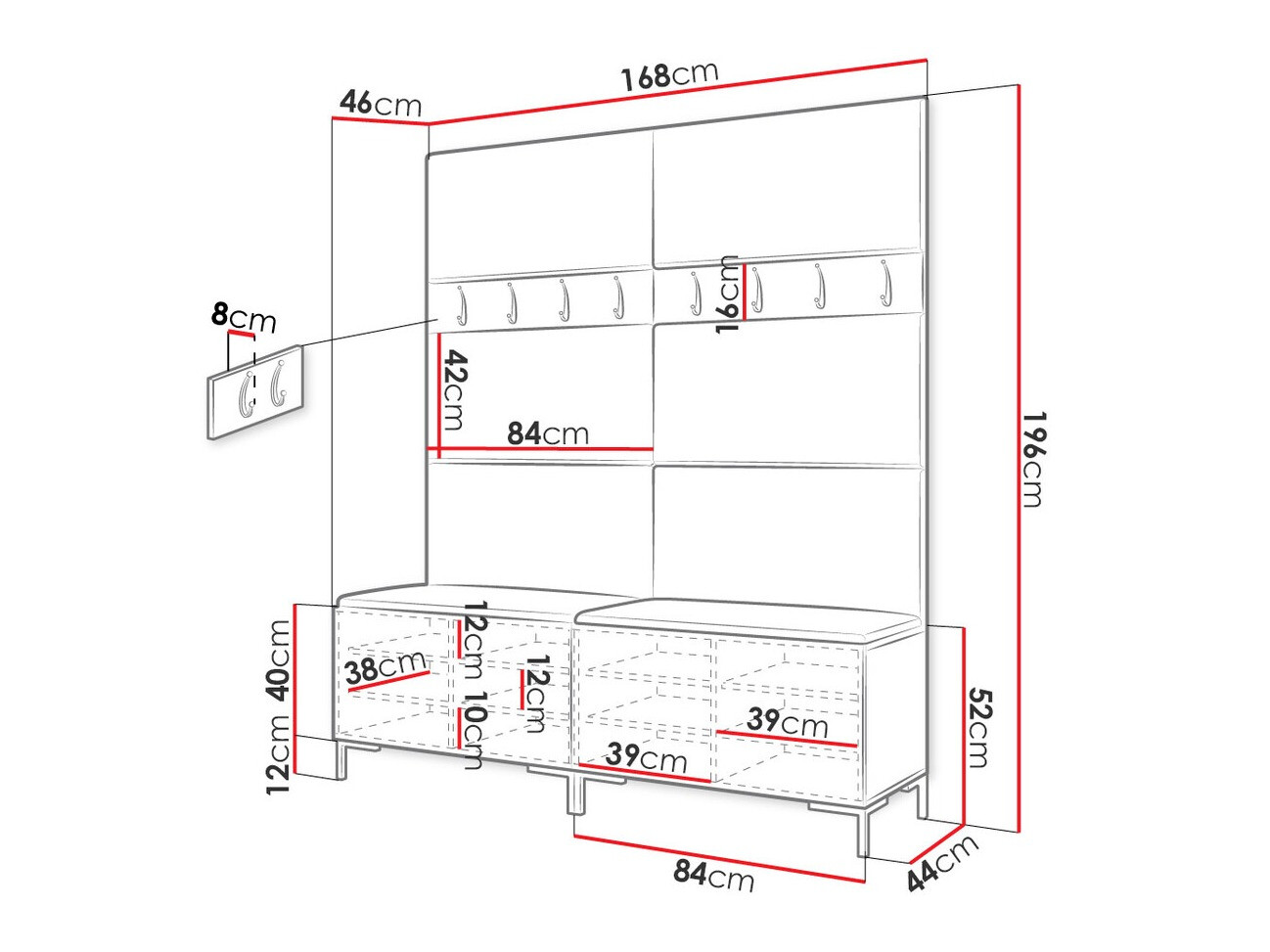 Set za hodnik Tivsoa 101 (Crno)