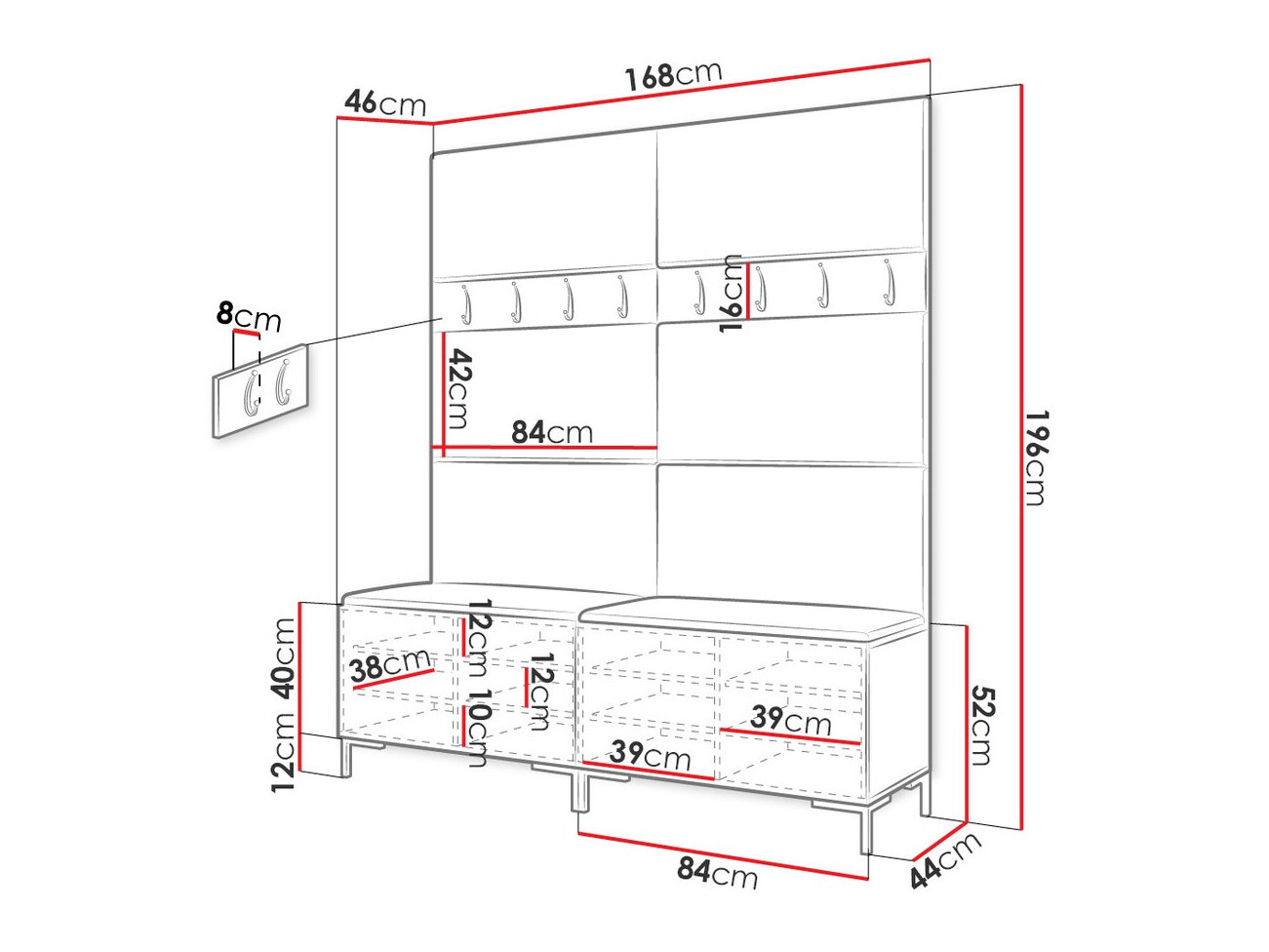 Set za hodnik Tivsoa 101 (Crno)