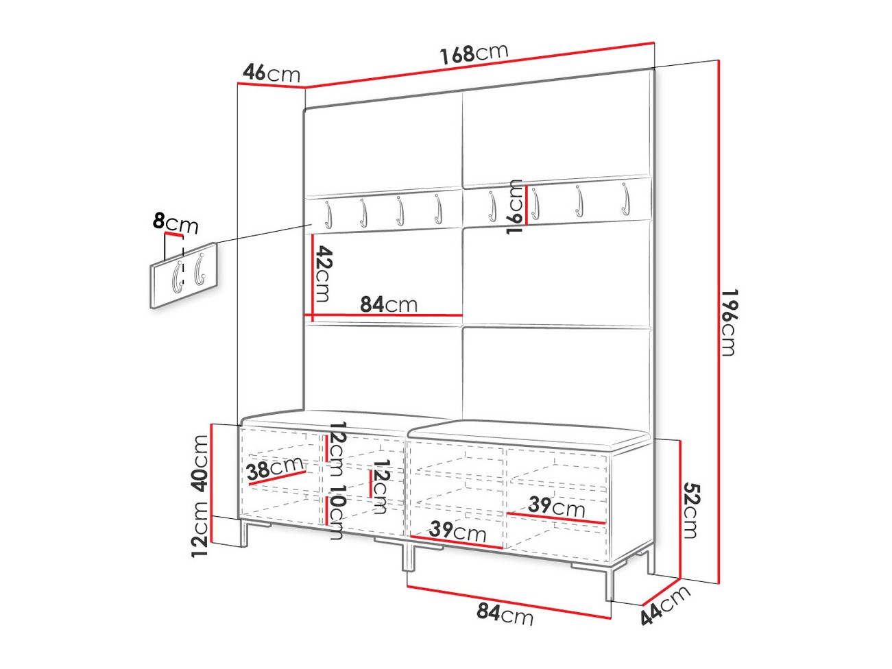 Set za hodnik Tivsoa 101 (Crno)