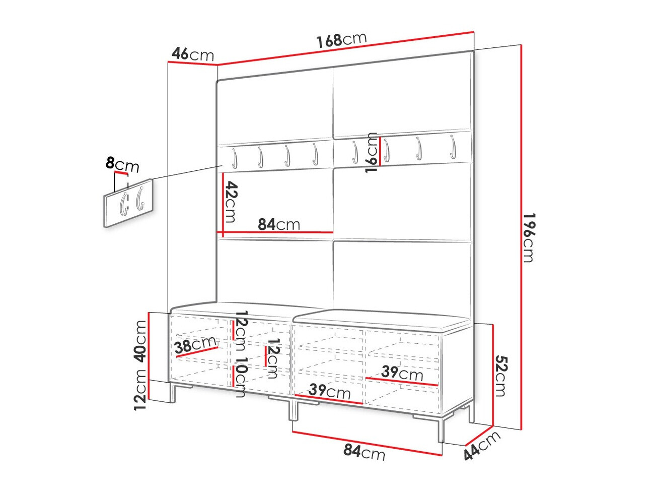 Set za hodnik Tivsoa 101 (Crno)