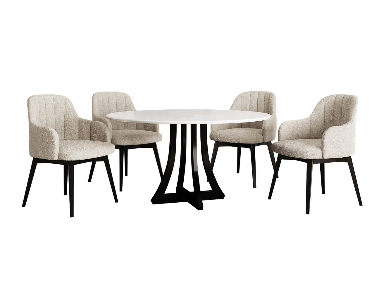 Trpezarijski set Racine 128 (Sjajno belo + Crna visoki sjaj)