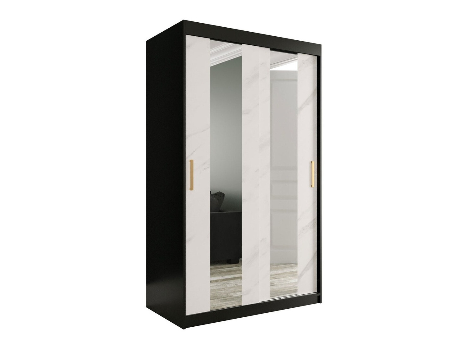 Ormar Hartford 241 (Mat crna + Beli mermer)