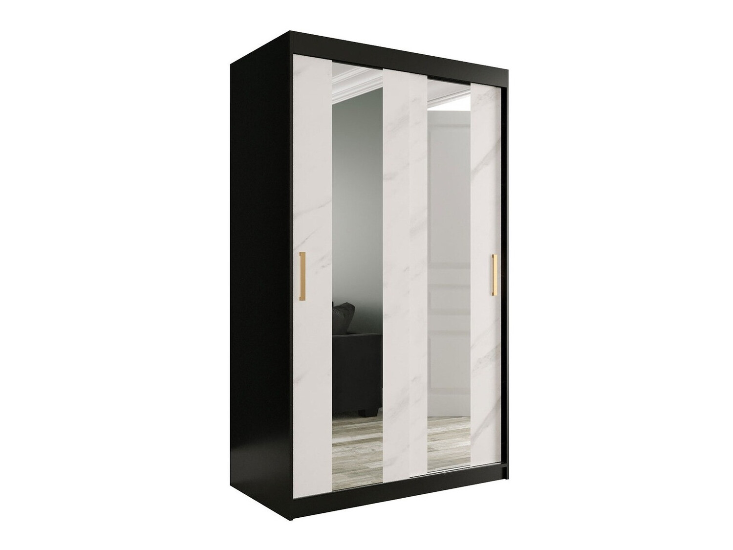 Ormar Hartford 241 (Mat crna + Beli mermer)