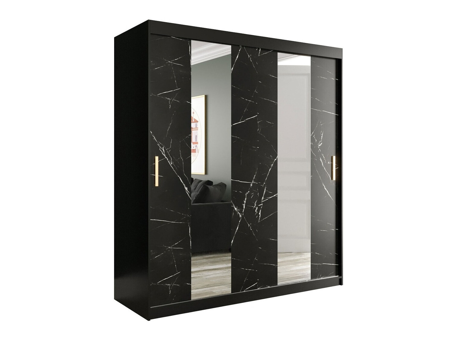 Ormar Hartford 243 (Mat crna + Crni mermer)