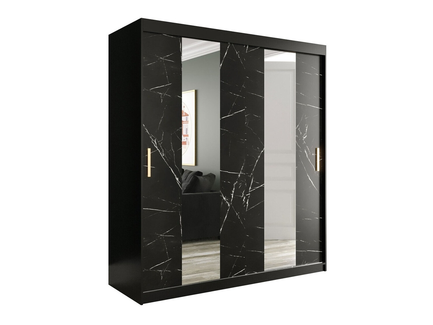 Ormar Hartford 243 (Mat crna + Crni mermer)