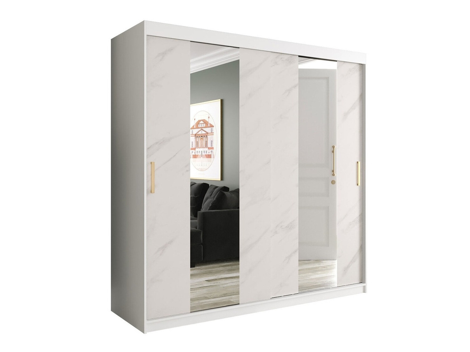 Ormar Hartford 244 (Mat belo + Beli mermer)