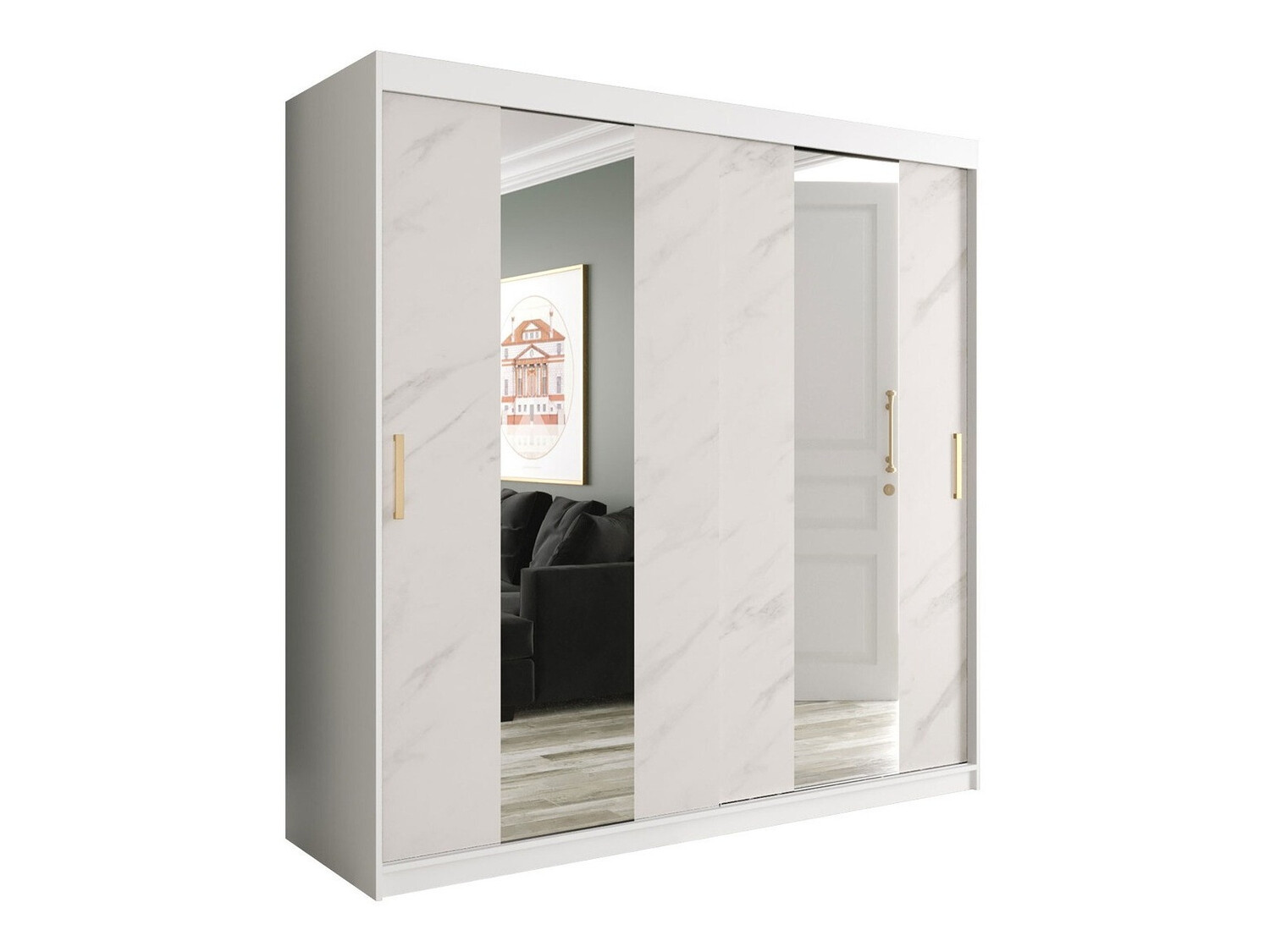 Ormar Hartford 244 (Mat belo + Beli mermer)