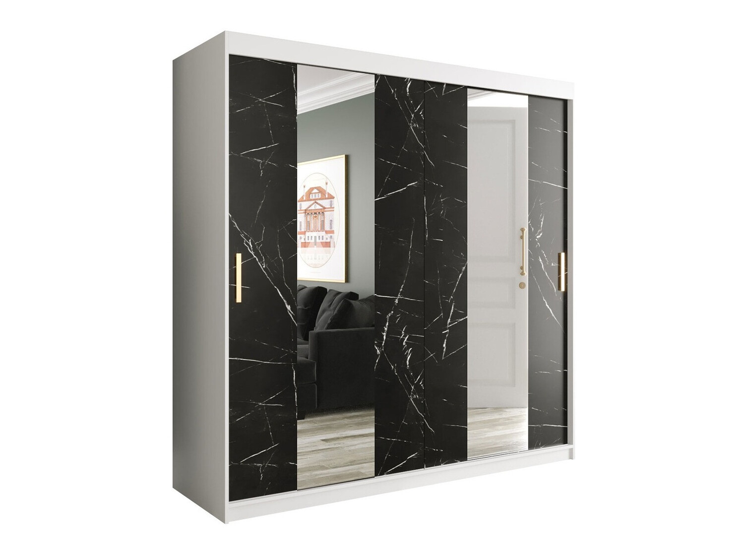 Ormar Hartford 244 (Mat belo + Crni mermer)