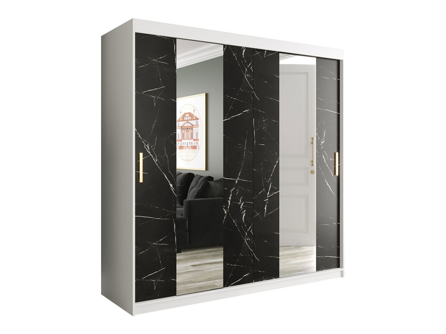 Ormar Hartford 244 (Mat belo + Crni mermer)