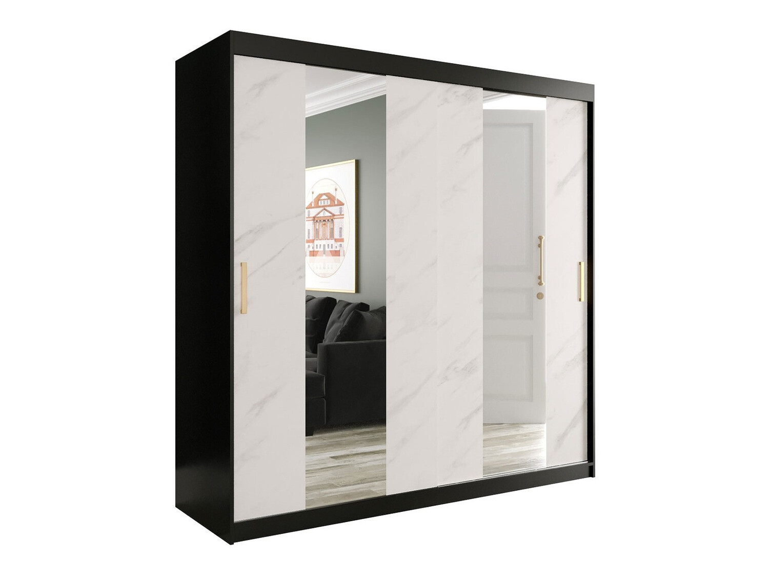 Ormar Hartford 244 (Mat crna + Beli mermer)