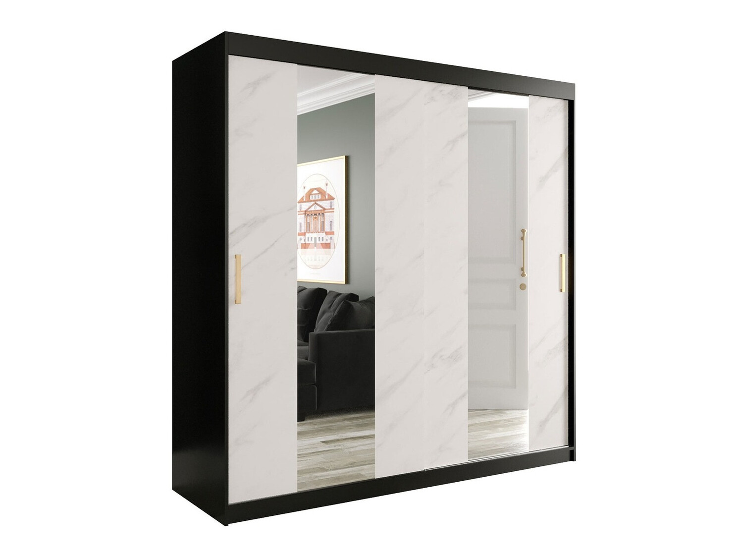 Ormar Hartford 244 (Mat crna + Beli mermer)