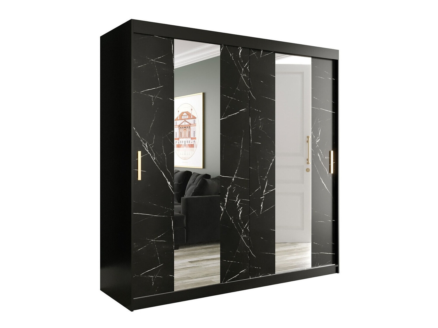 Ormar Hartford 244 (Mat crna + Crni mermer)