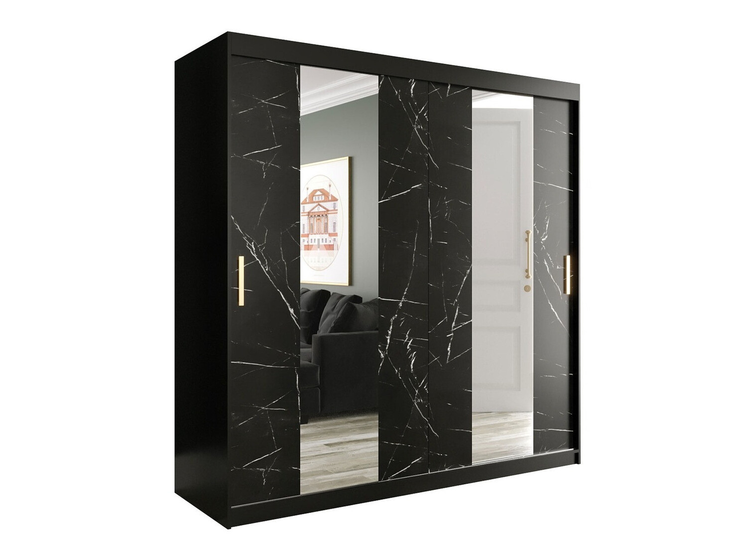 Ormar Hartford 244 (Mat crna + Crni mermer)