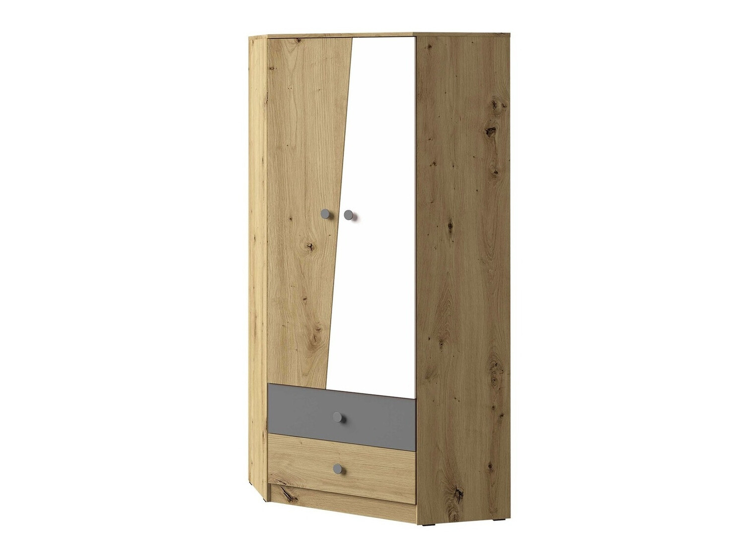 Ugaoni ormar Almira 101 (Zanatski hrast + Belo + Sivo)