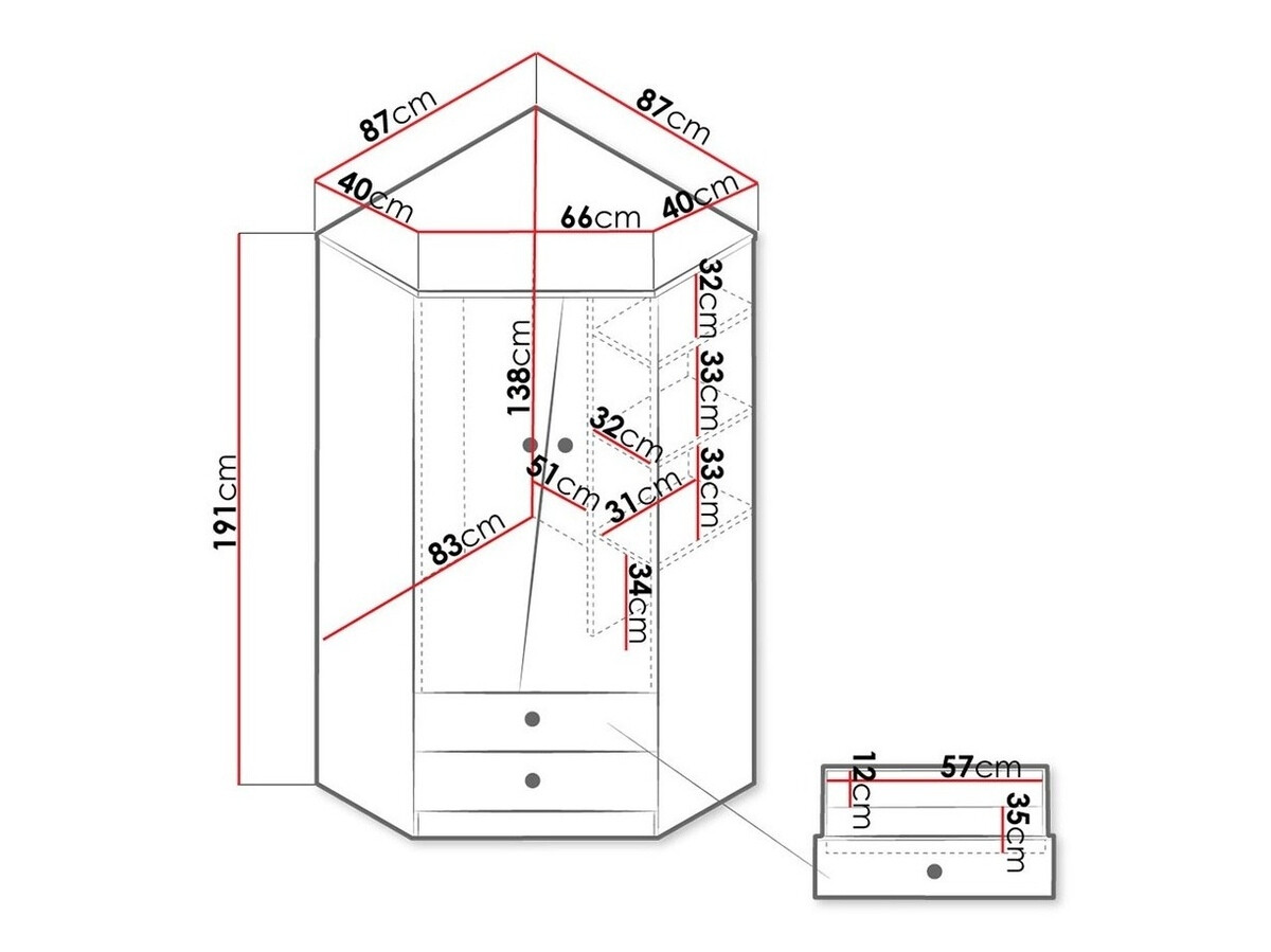 Ugaoni ormar Almira 101 (Zanatski hrast + Belo + Sivo)