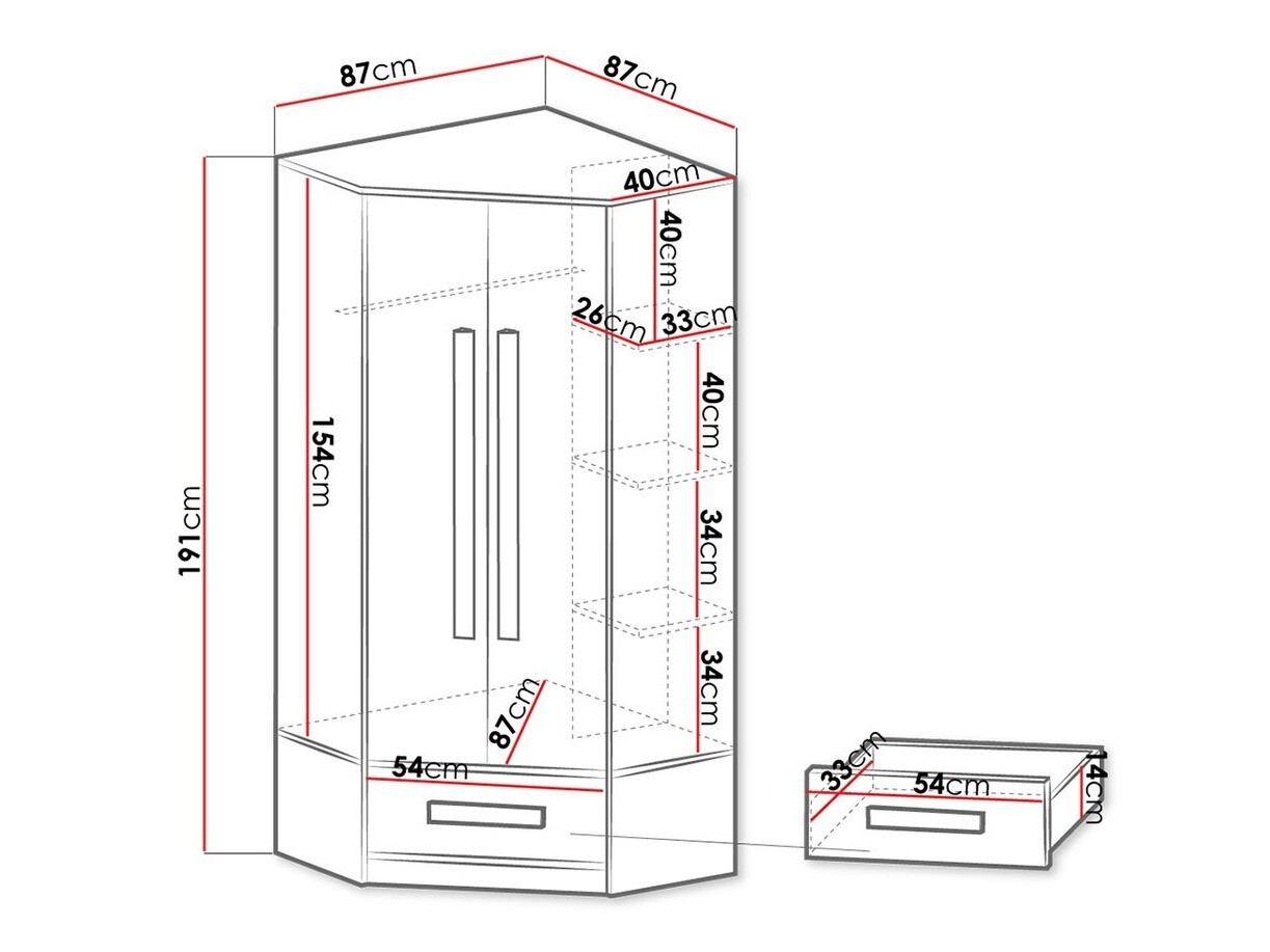 Ugaoni ormar Merevari 103 (Belo + Sjajno belo + Sivo)