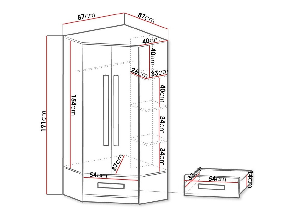 Ugaoni ormar Merevari 103 (Belo + Visoki sjaj Tirkizna)