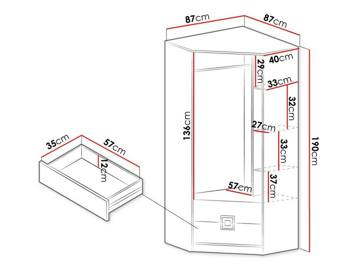 Ugaoni ormar Tolfere 102 (Svetli javor + Belo + Tirkizna)