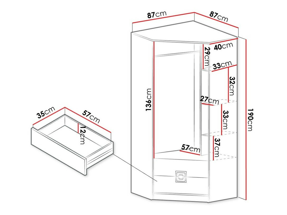 Ugaoni ormar Tolfere 102 (Svetli javor + Belo)