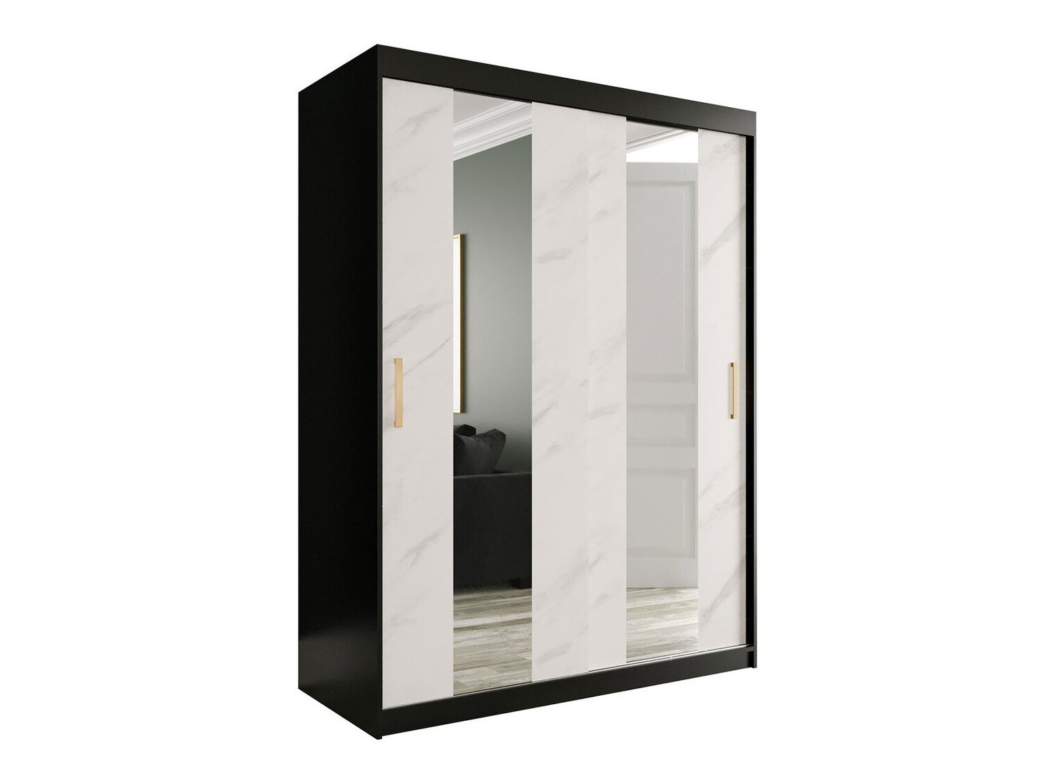 Ormar Hartford 242 (Mat crna + Beli mermer)