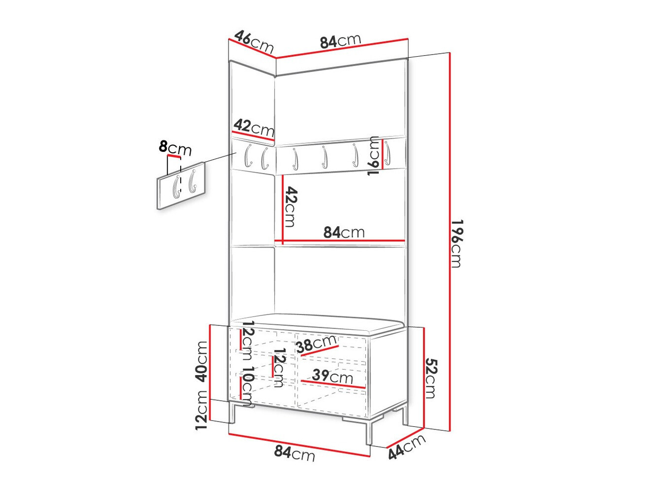 Set za hodnik Tivsoa 103 (Belo)