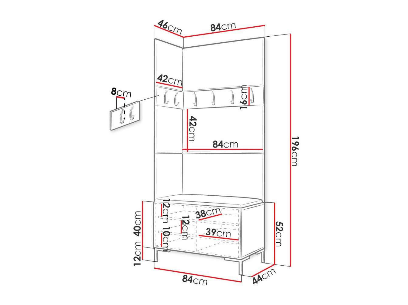 Set za hodnik Tivsoa 103 (Crno)