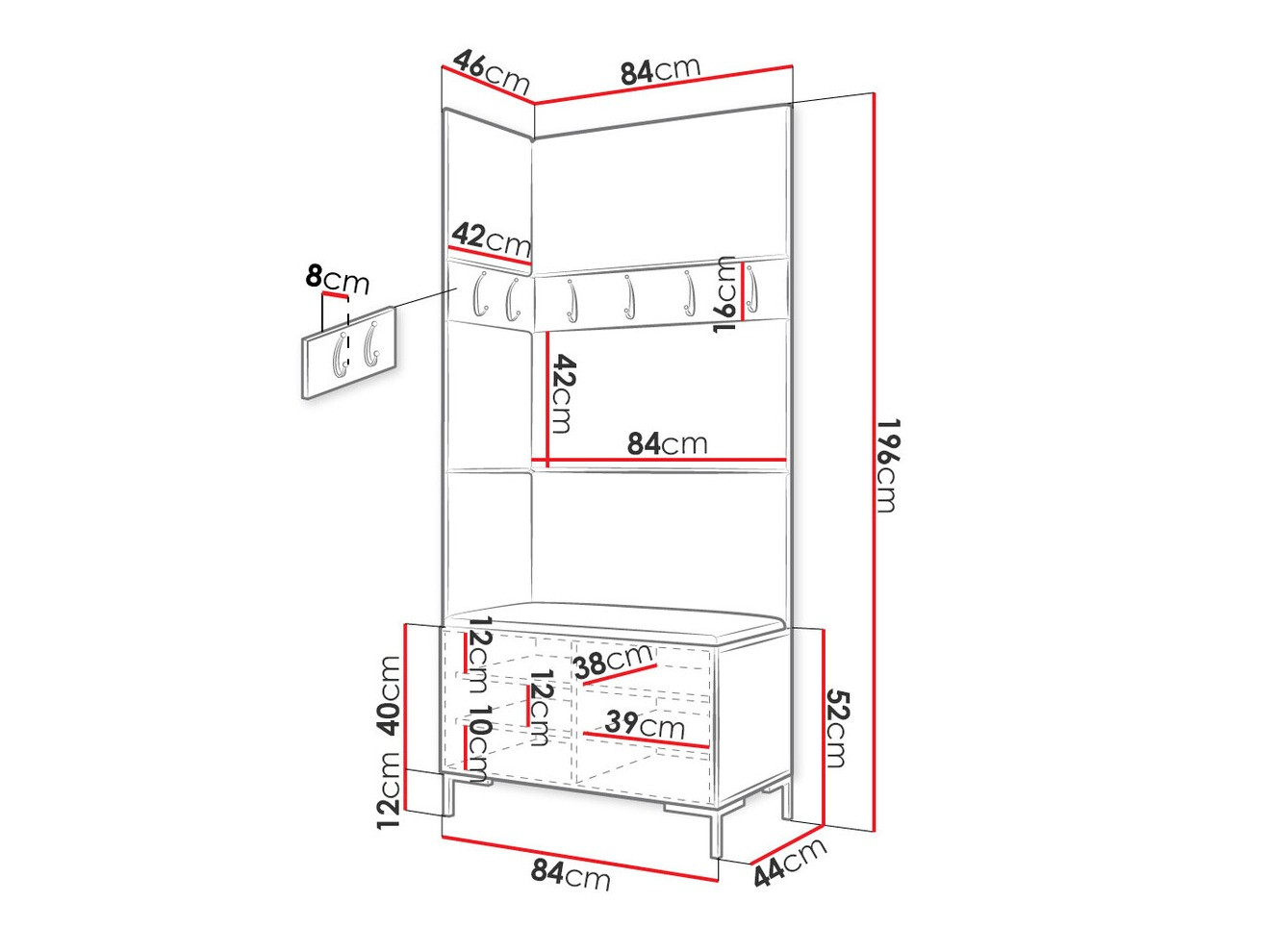 Set za hodnik Tivsoa 103 (Crno)