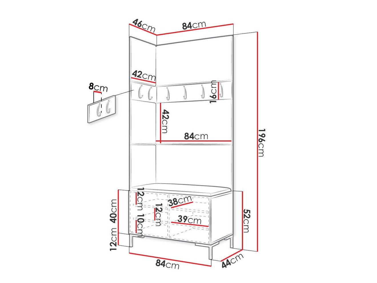 Set za hodnik Tivsoa 103 (Crno)