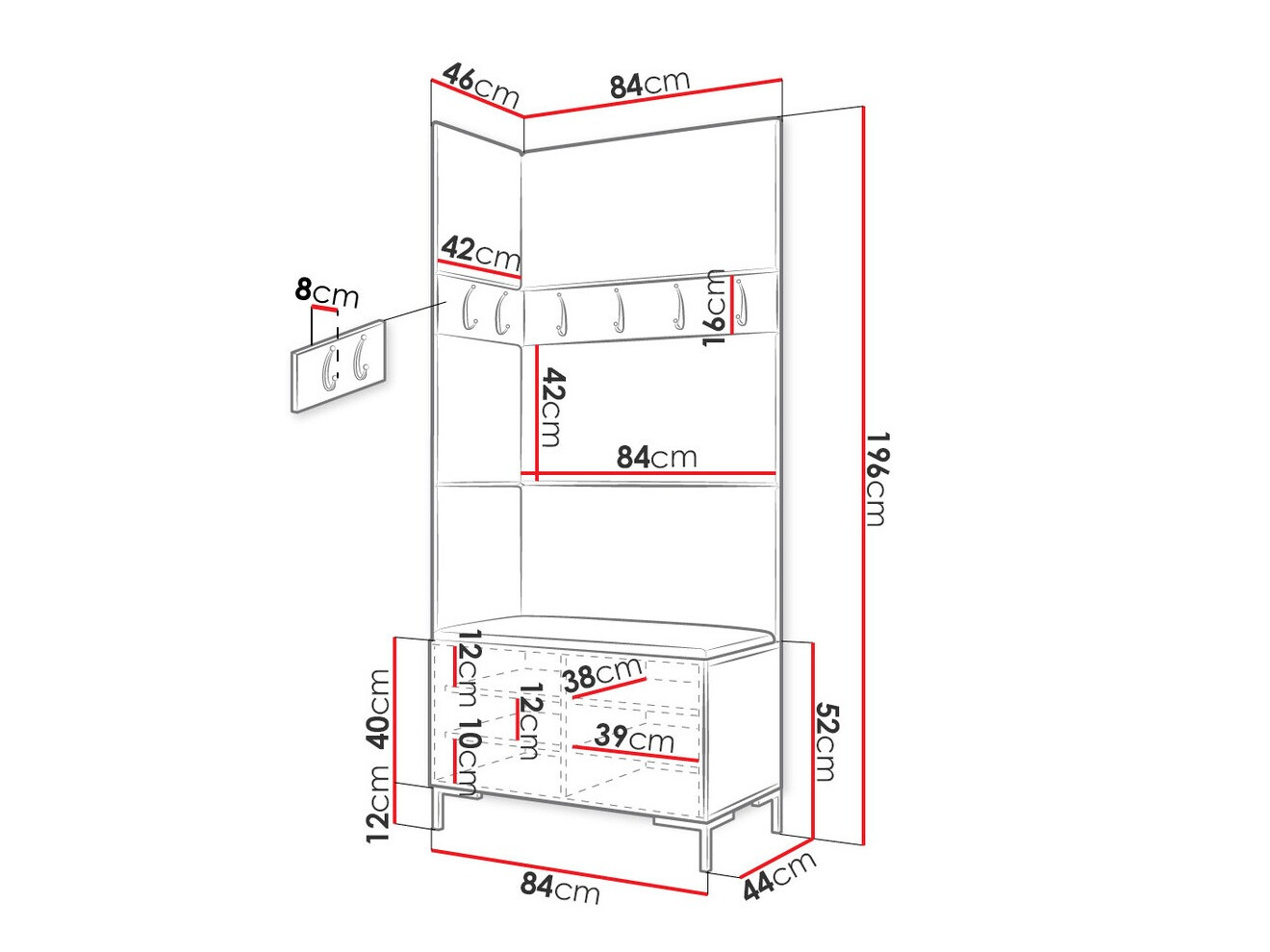 Set za hodnik Tivsoa 103 (Crno)