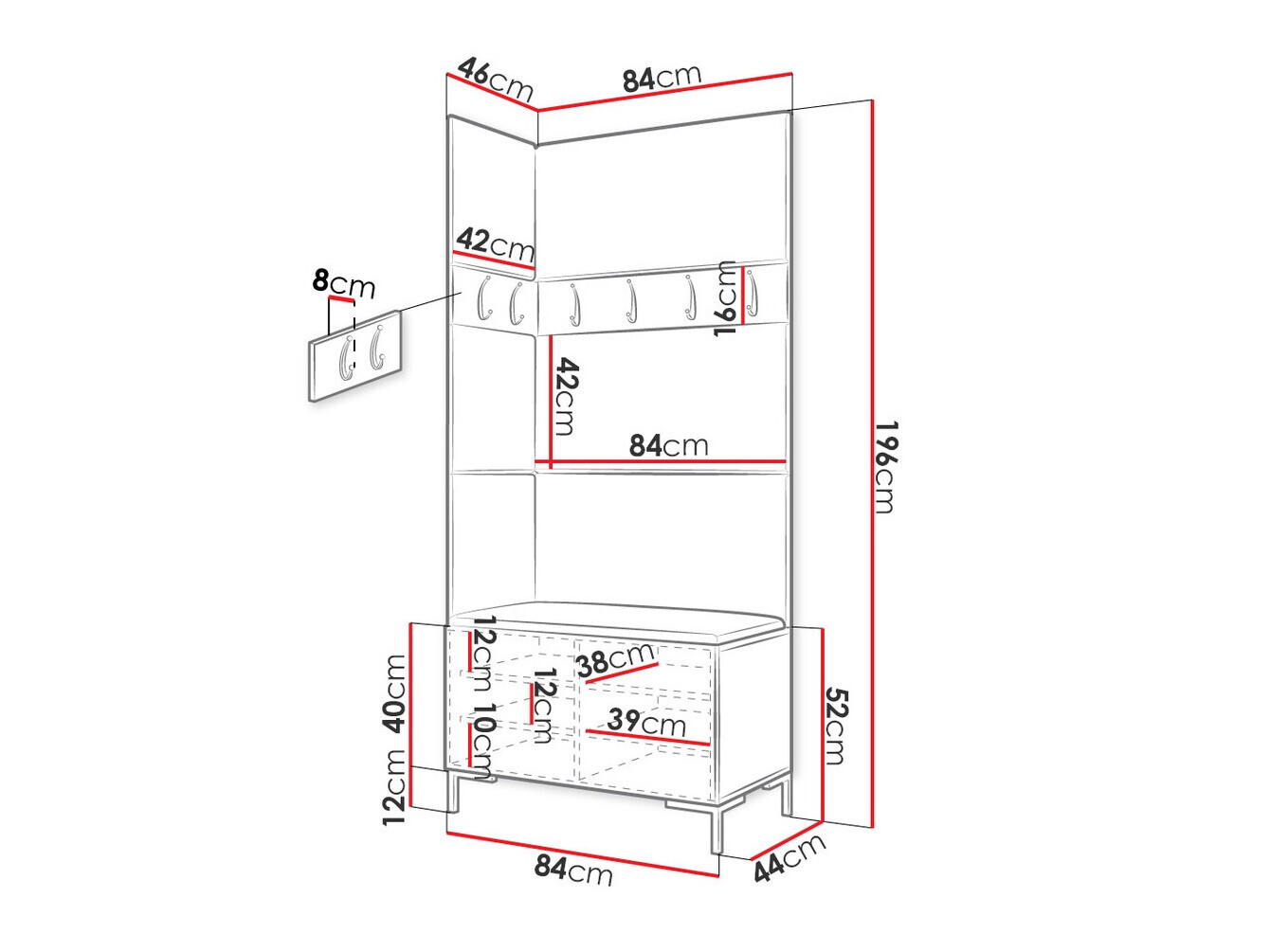 Set za hodnik Tivsoa 103 (Crno)