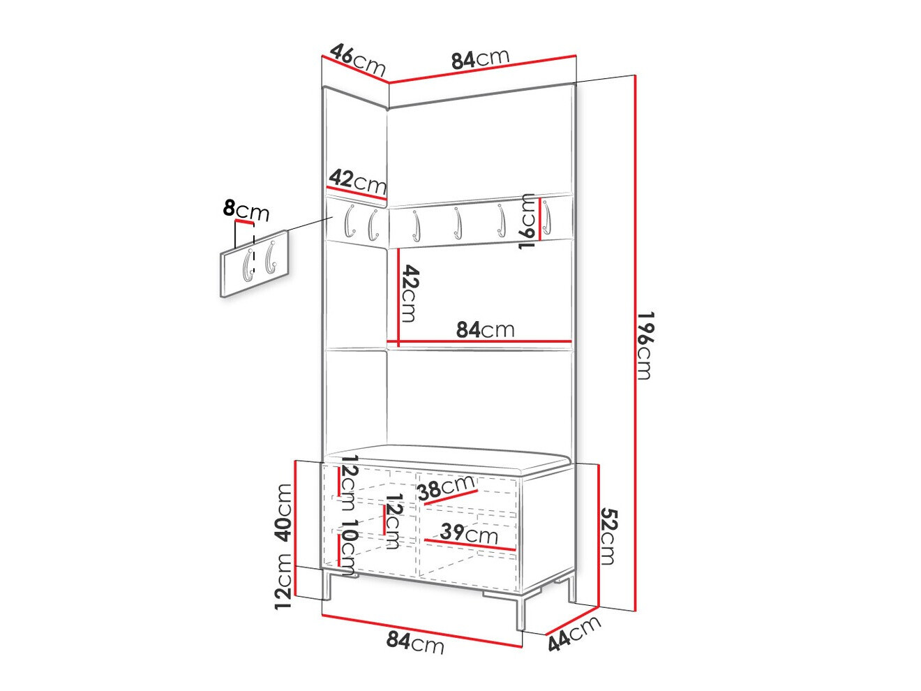Set za hodnik Tivsoa 103 (Crno)