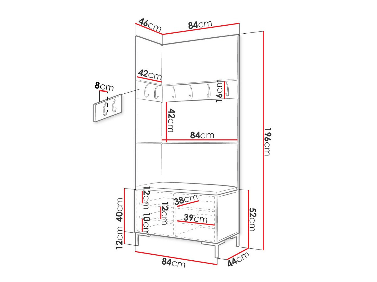 Set za hodnik Tivsoa 103 (Crno)