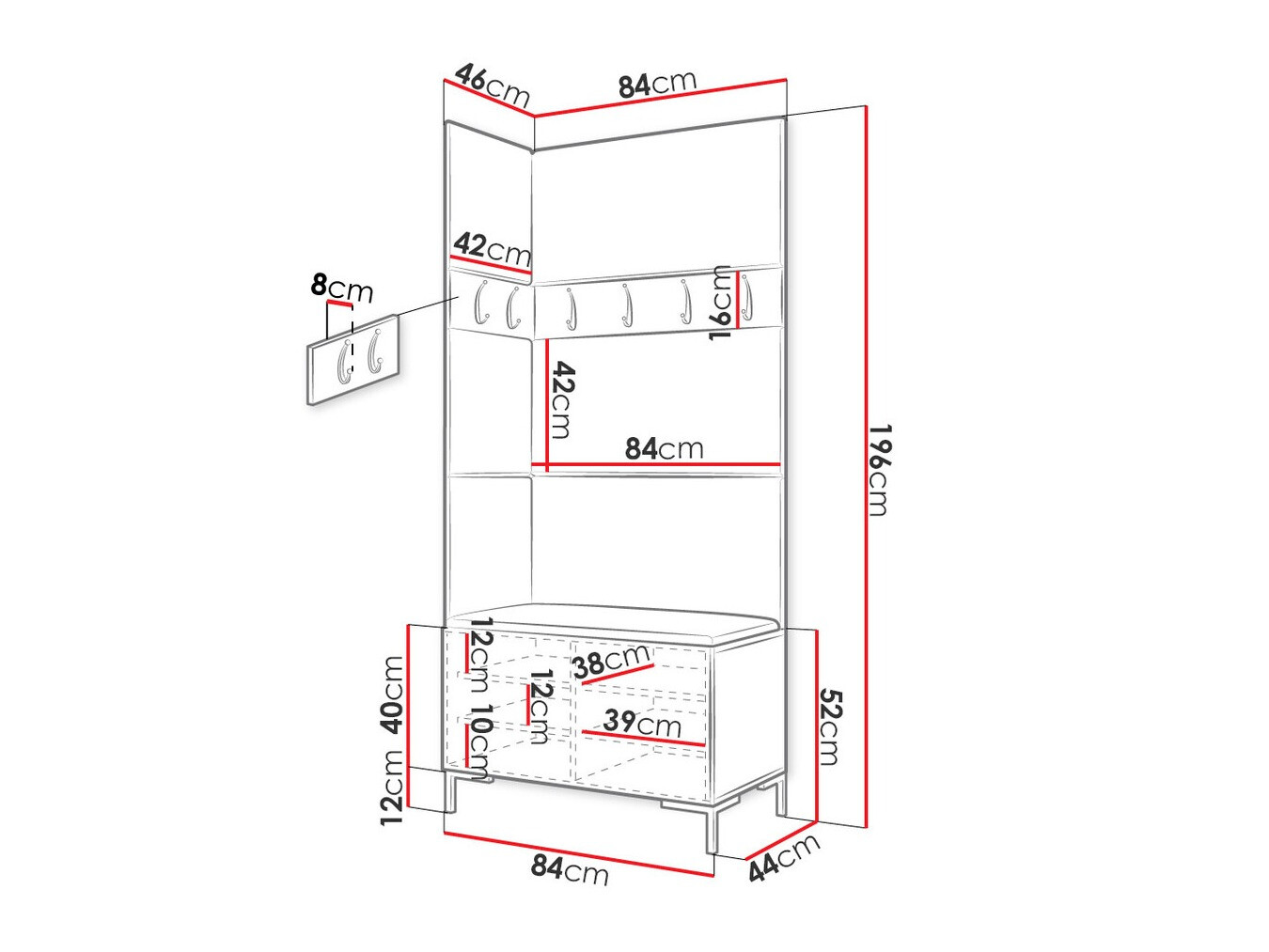 Set za hodnik Tivsoa 103 (Crno)