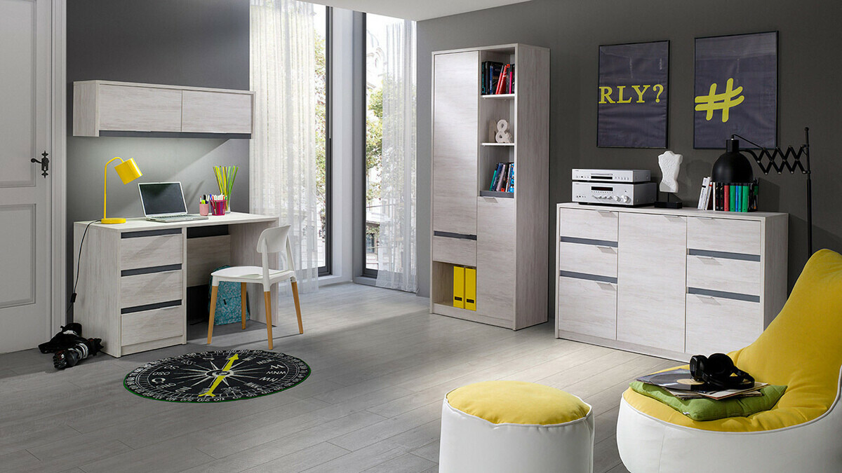 Komoda Fivelbo 101 (Manastirski hrast + Sjajno crna)