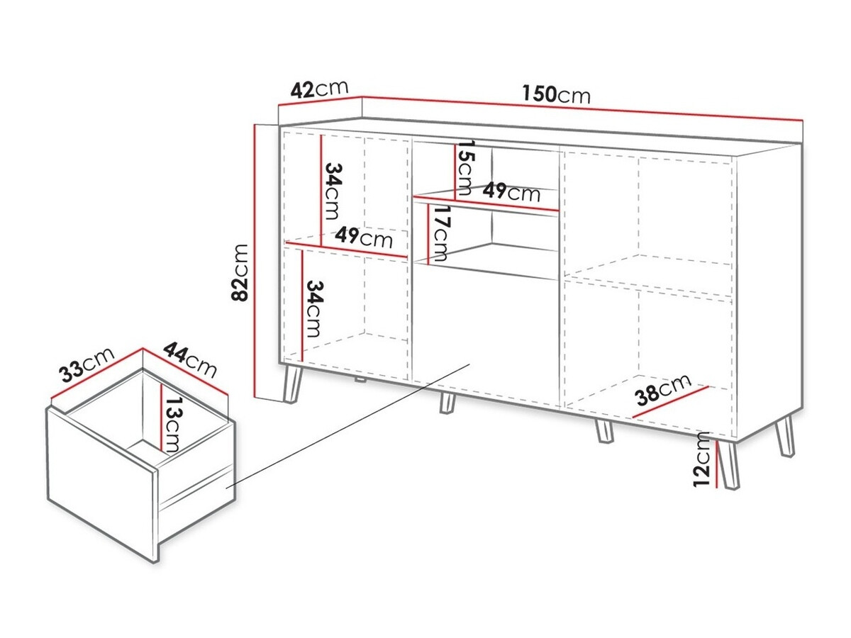 Komoda Charlotte 143 (Belo + Sjajno belo)