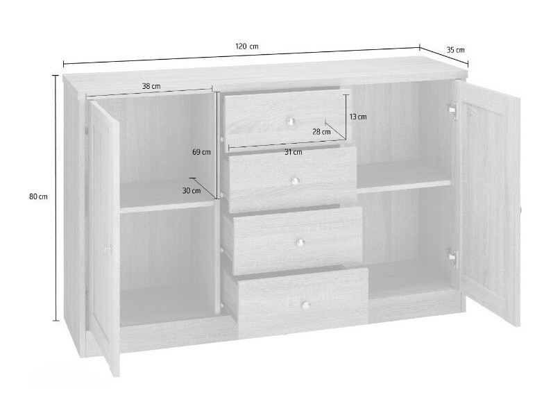 Komoda Cirtene 105 (Belo + Hrast)