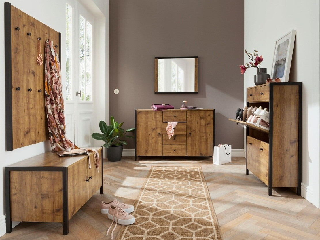 Komoda Larnovo 103 (Tamni hrast + Crno)