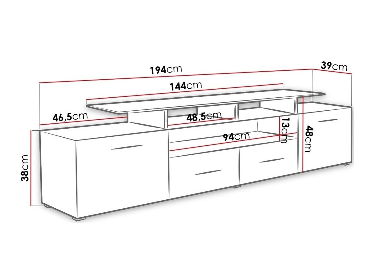 TV komoda Charlotte 117 (Crno + Sjajno crna)