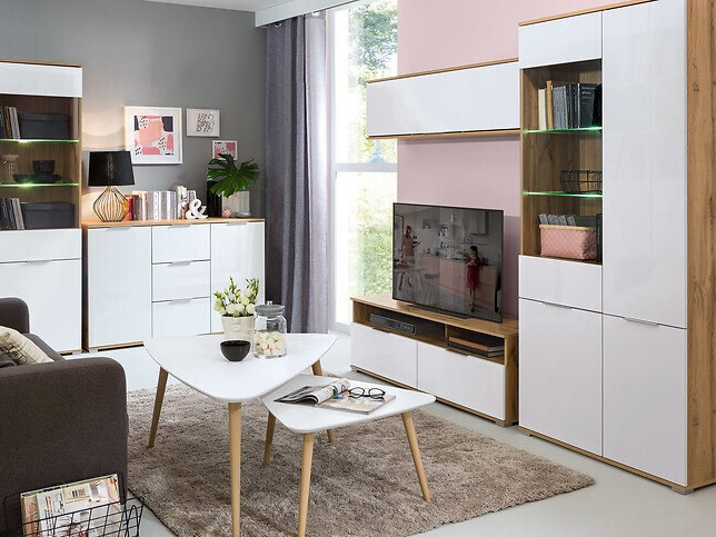 TV komoda Tivetra 109 (Hrast Votan + Sjajno belo)